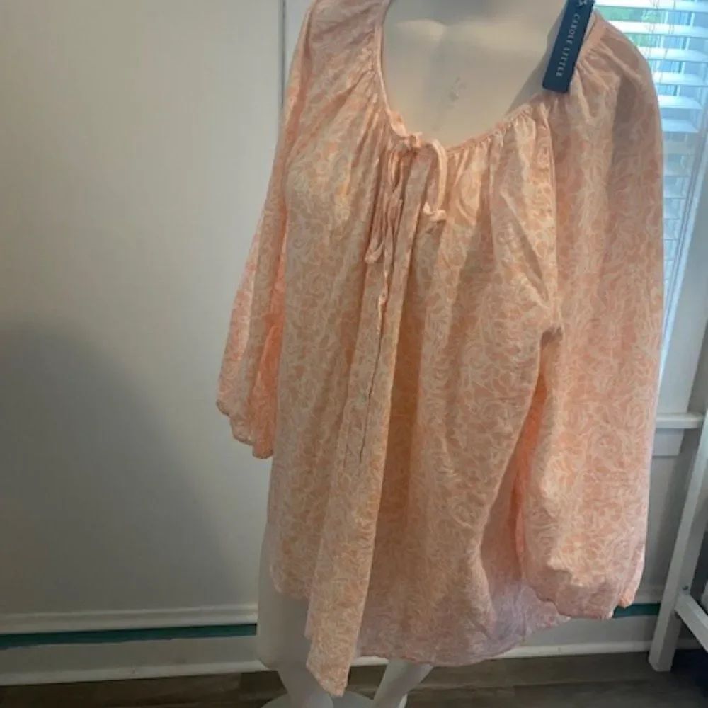 Carole Little Peach/White Floral long sleeves tunic, size 3X
